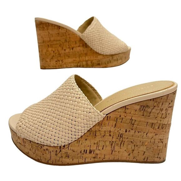 Etienne Aigner Slip-On Wedge Sandal Size 8.5 Tan Open toe - Picture 1 of 7